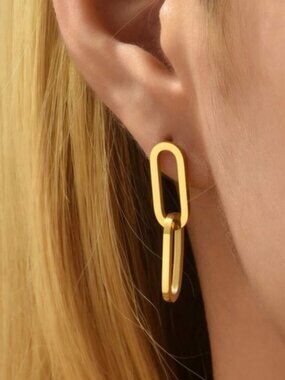 Gold Plated Stainless Steel Linked Drop Earrings